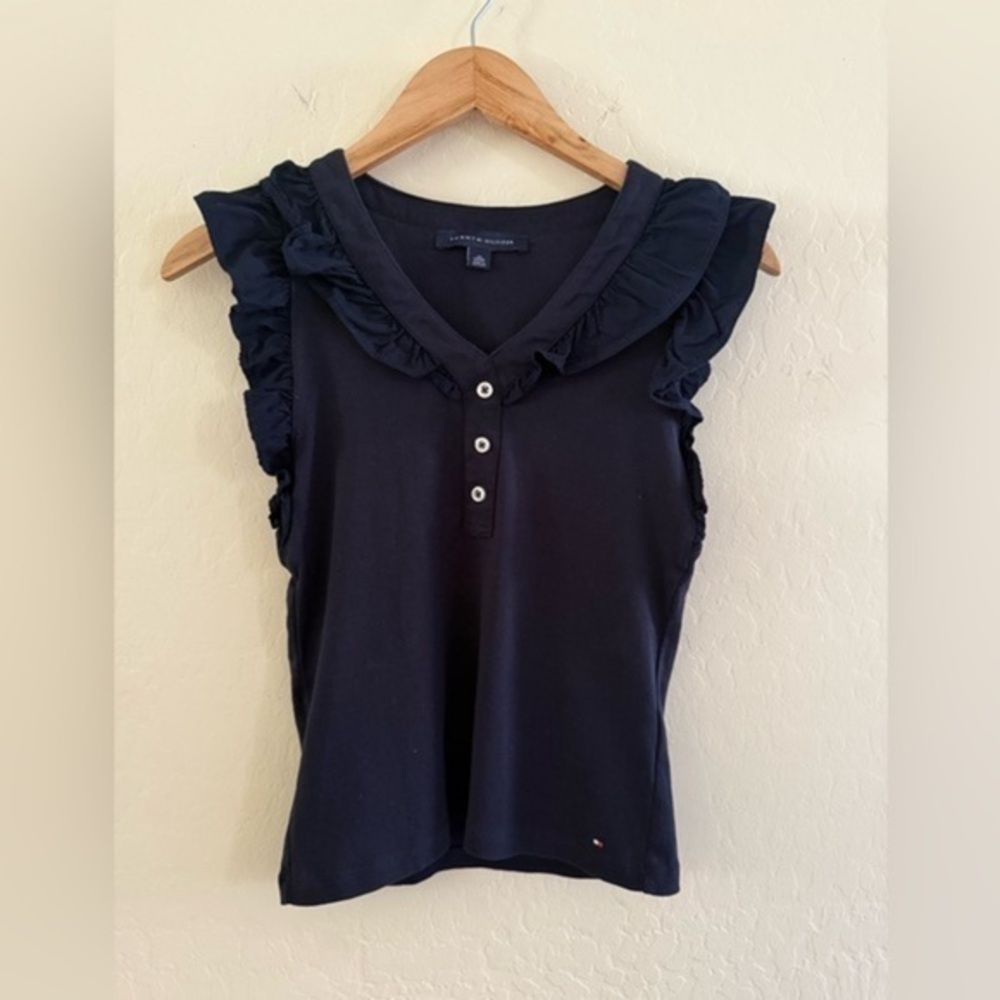 Tommy Hilfiger Women's Black Ruffle Top